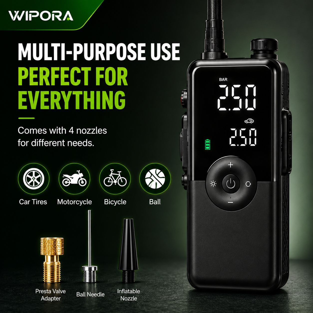 AirPro 150 PSI Portable Tire Inflator – Cordless Air Compressor with Digital Pressure Gauge & LED Light