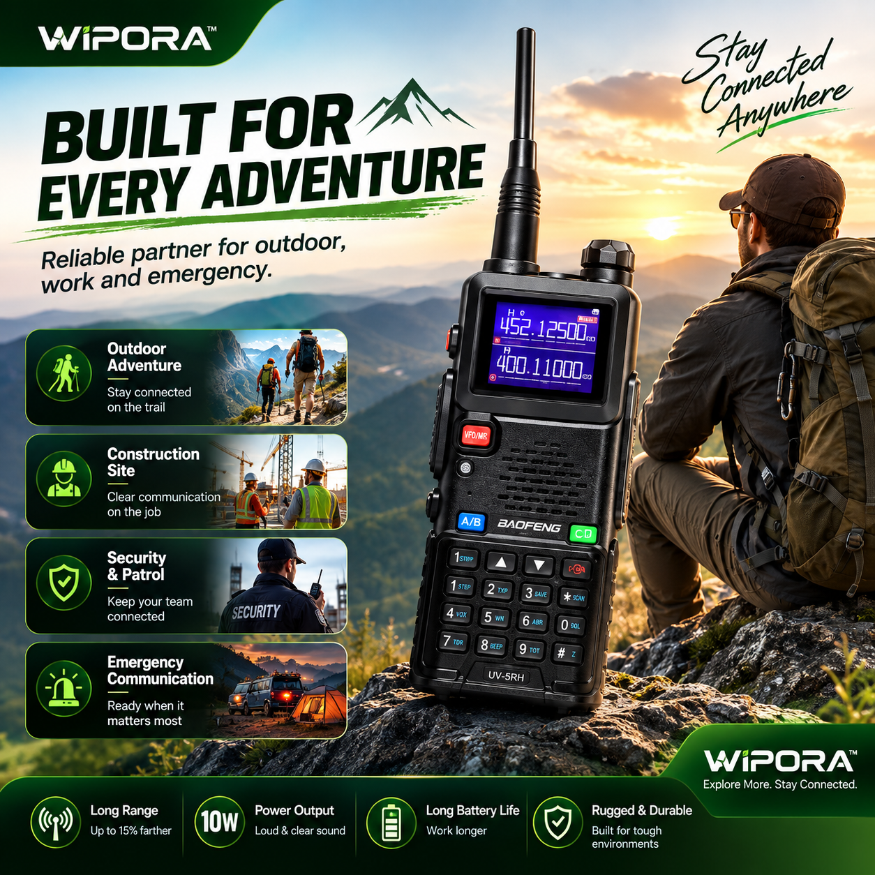 ProLink 6-Band Long Range Two-Way Radio – 10W, Wireless Frequency Copy & USB-C Charging