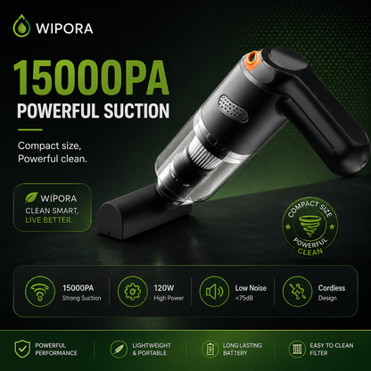 Cordless Car Vacuum – 15000Pa Suction & 4000mAh Battery 🚗