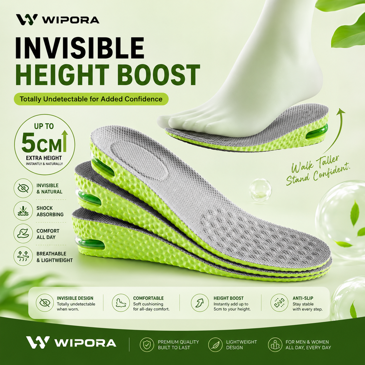 Comfortable cushioned insoles that increase height walk effortlessly and in style!