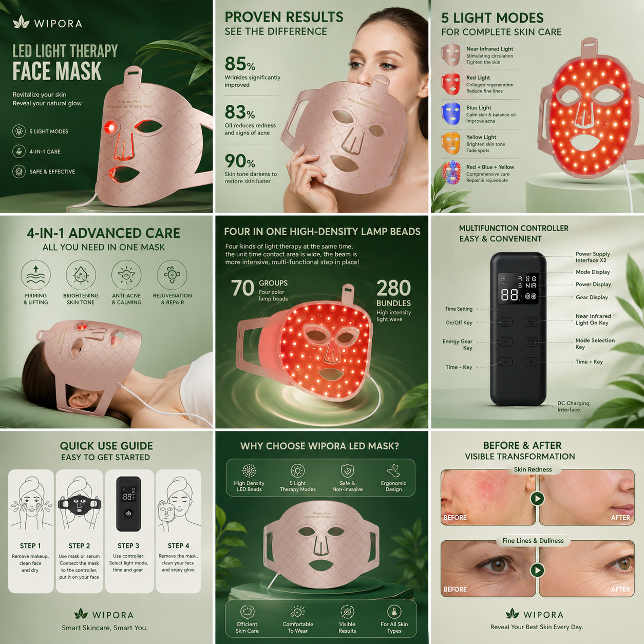 LumiGlow LED Light Therapy Face Mask – 5 Light Modes for Advanced Skin Care