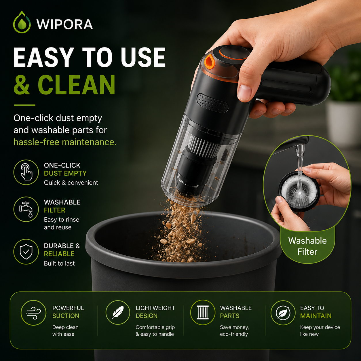 Cordless Car Vacuum – 15000Pa Suction & 4000mAh Battery 🚗