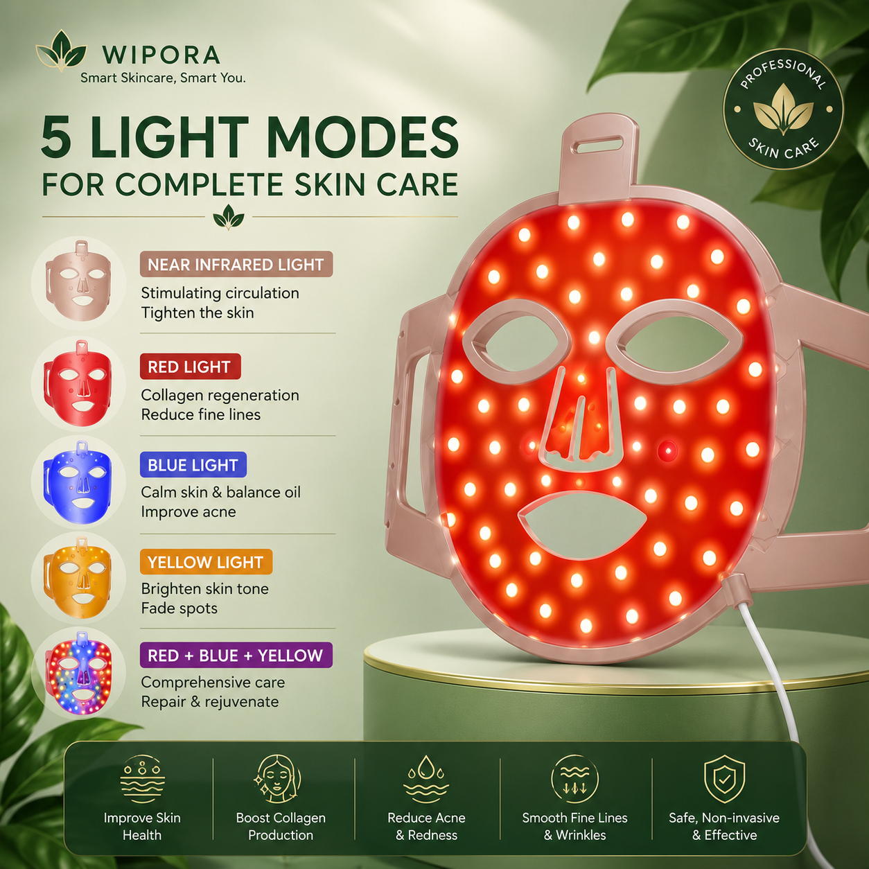 LumiGlow LED Light Therapy Face Mask – 5 Light Modes for Advanced Skin Care