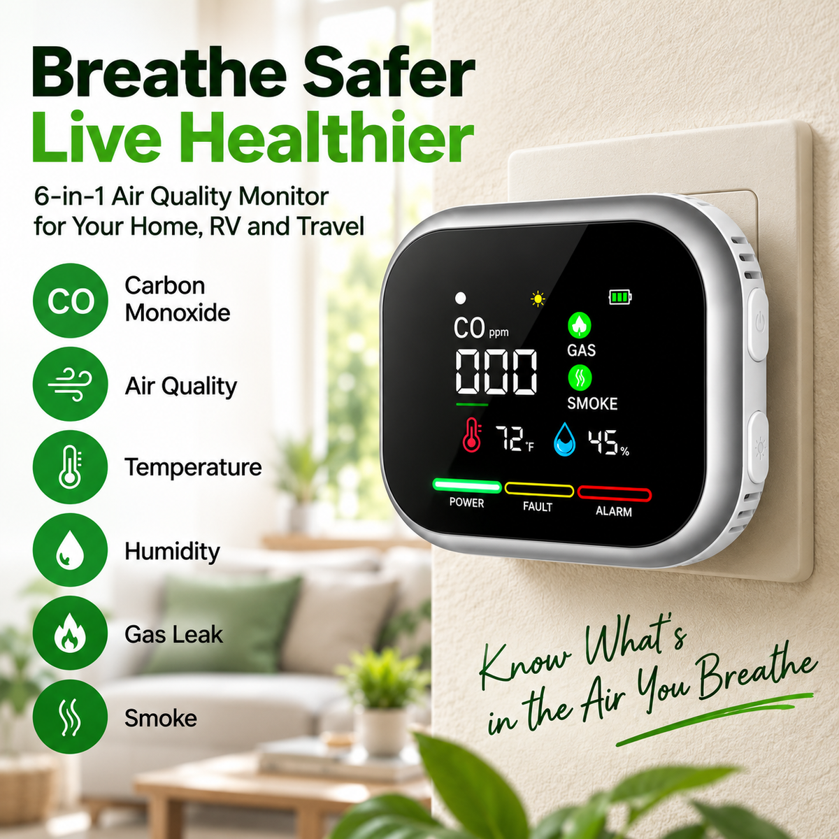 AirGuard™ – 6-in-1 Smart Air Safety Monitor