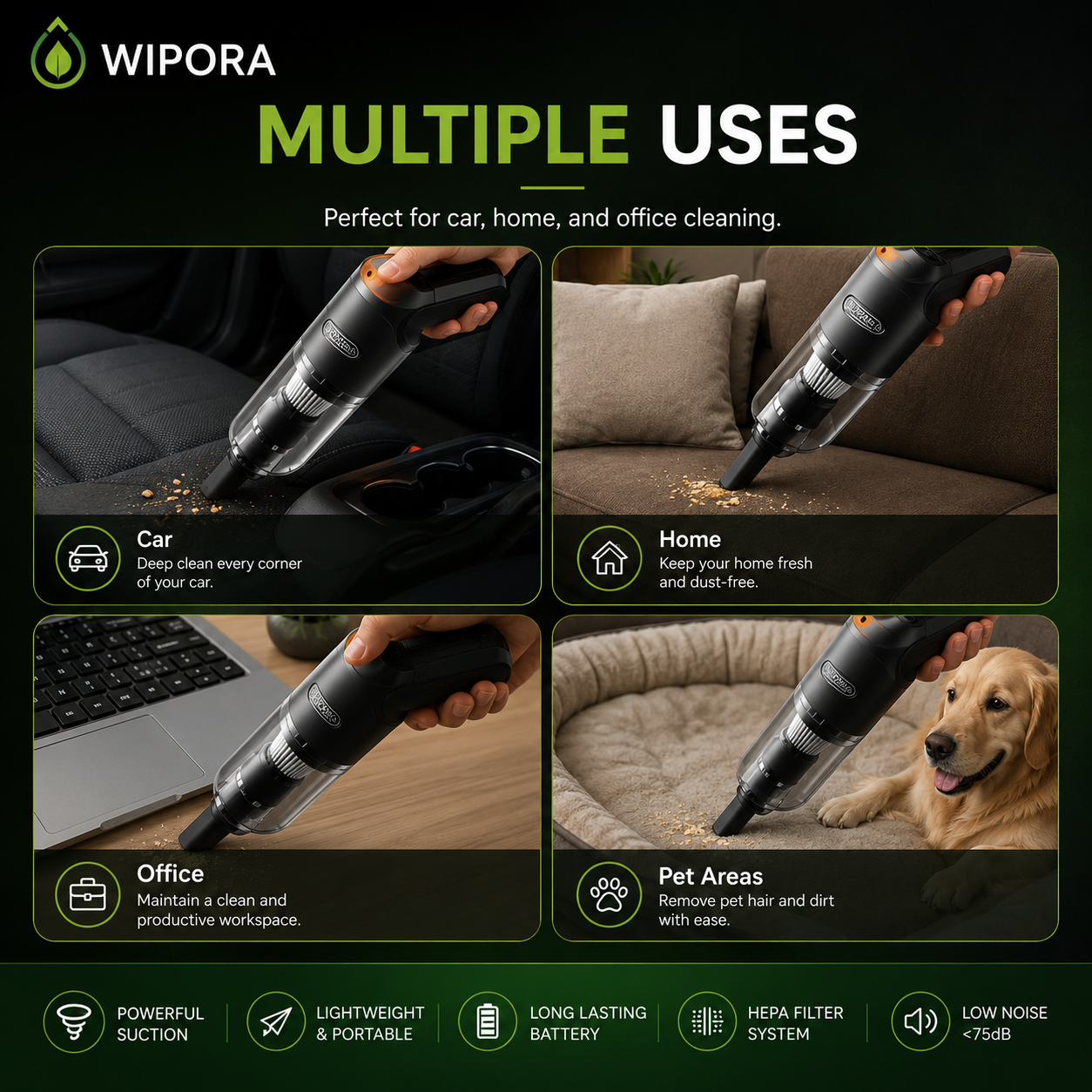 Cordless Car Vacuum – 15000Pa Suction & 4000mAh Battery 🚗