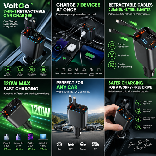 VoltGo™ – 7-in-1 Retractable Car Charger