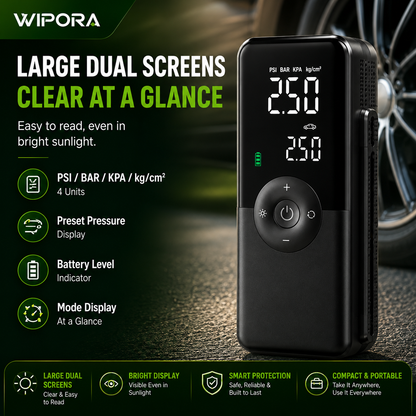 AirPro 150 PSI Portable Tire Inflator – Cordless Air Compressor with Digital Pressure Gauge & LED Light