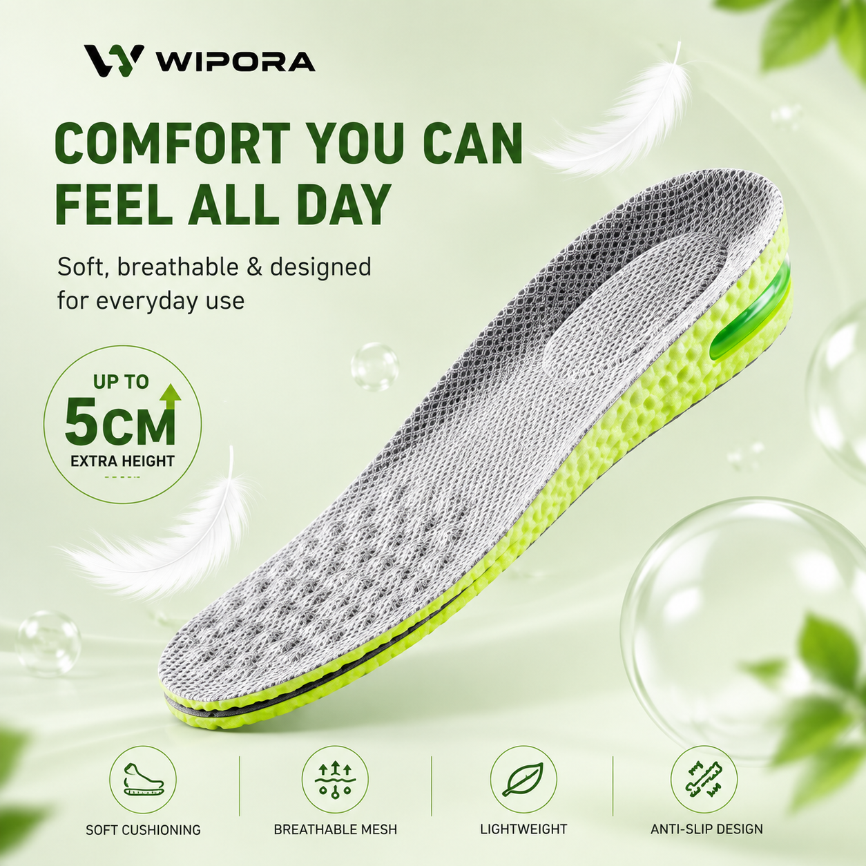 Comfortable cushioned insoles that increase height walk effortlessly and in style!