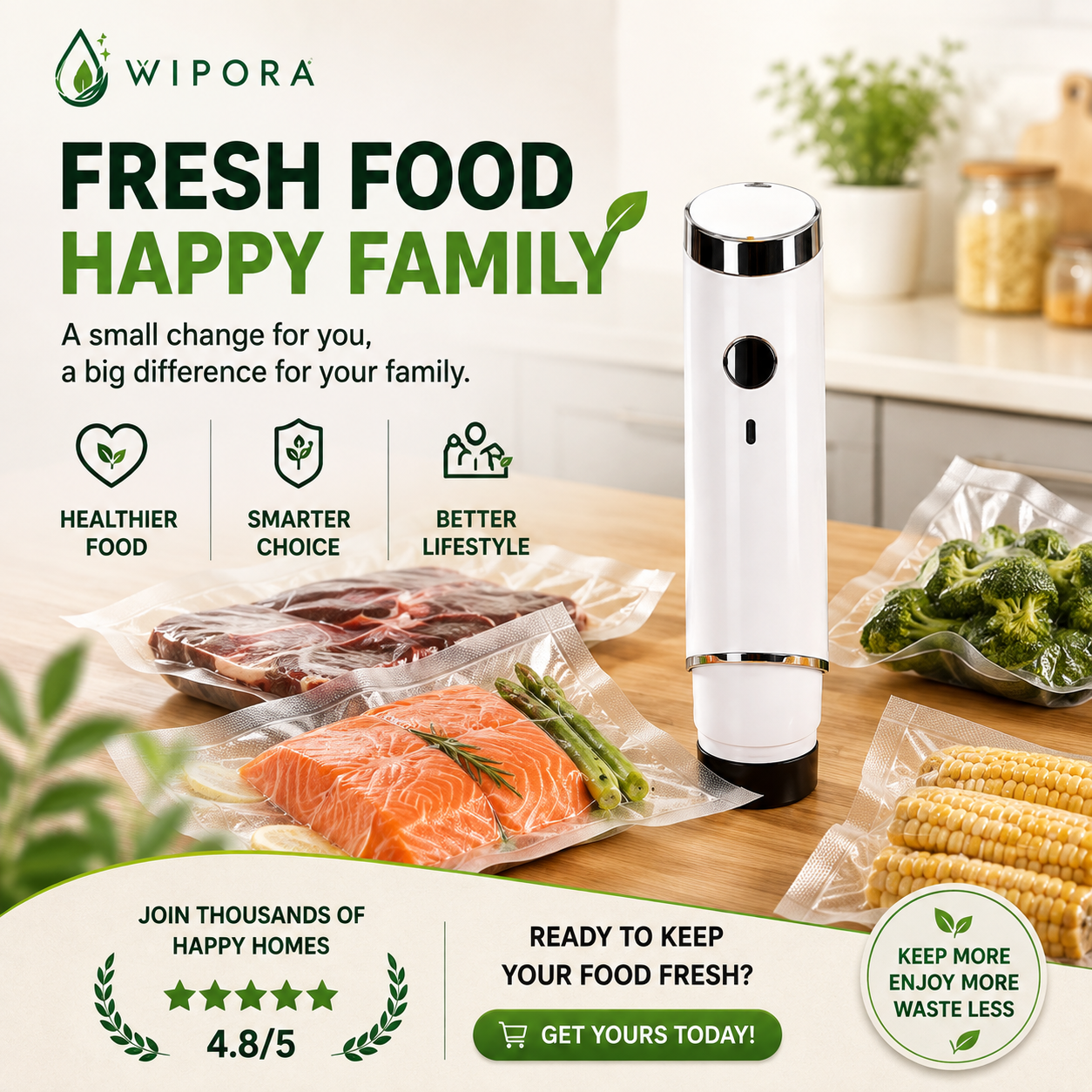 Handheld Rechargeable Food Vacuum Sealer Kit Portable Vacuum Sealer One