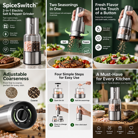 SpiceSwitch™ – 2-in-1 Electric Salt & Pepper Grinder