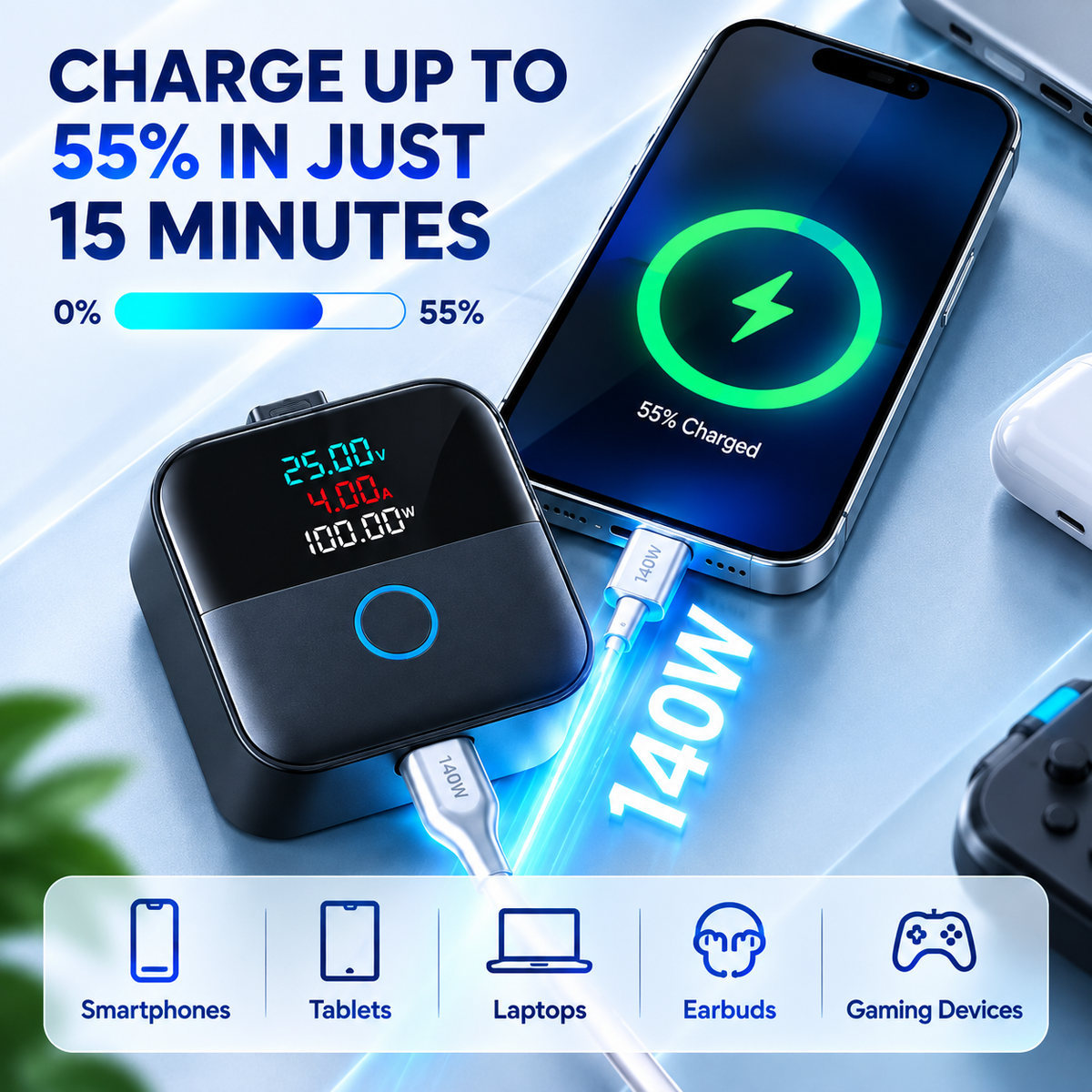 VoltPod™ – 140W Ultra-Fast Portable Power Bank