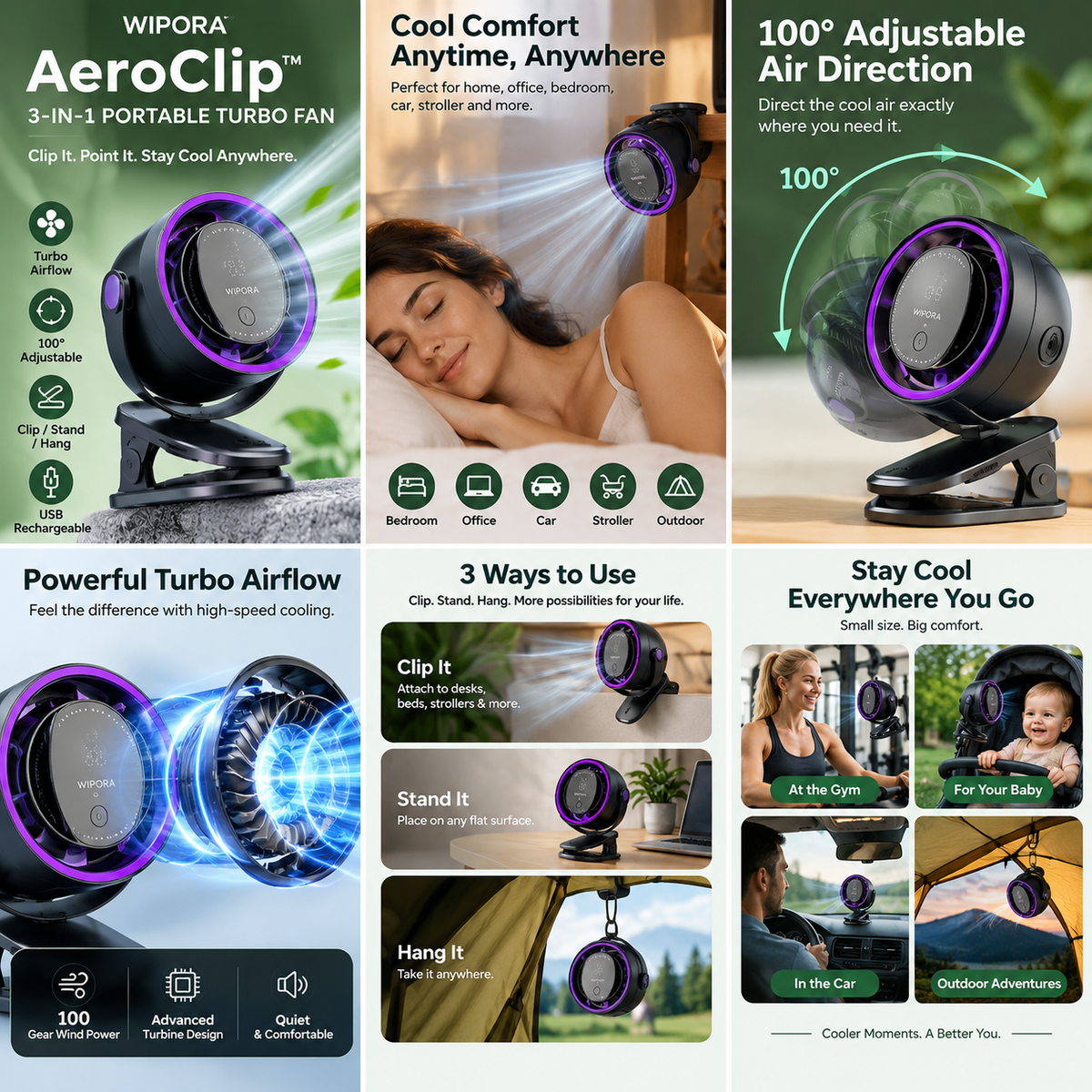 AeroClip™ – 3-in-1 Portable Turbo Fan