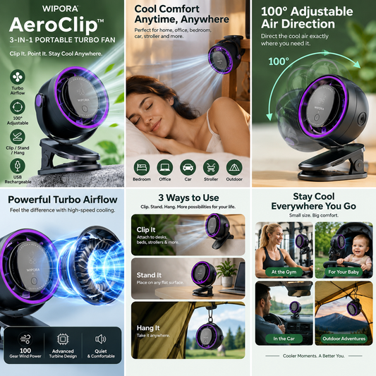 AeroClip™ – 3-in-1 Portable Turbo Fan