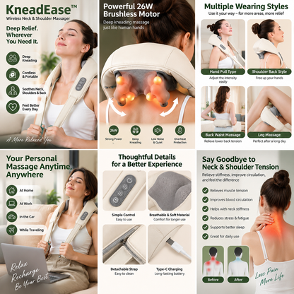KneadEase™ Wireless Deep-Kneading Neck & Shoulder Massager